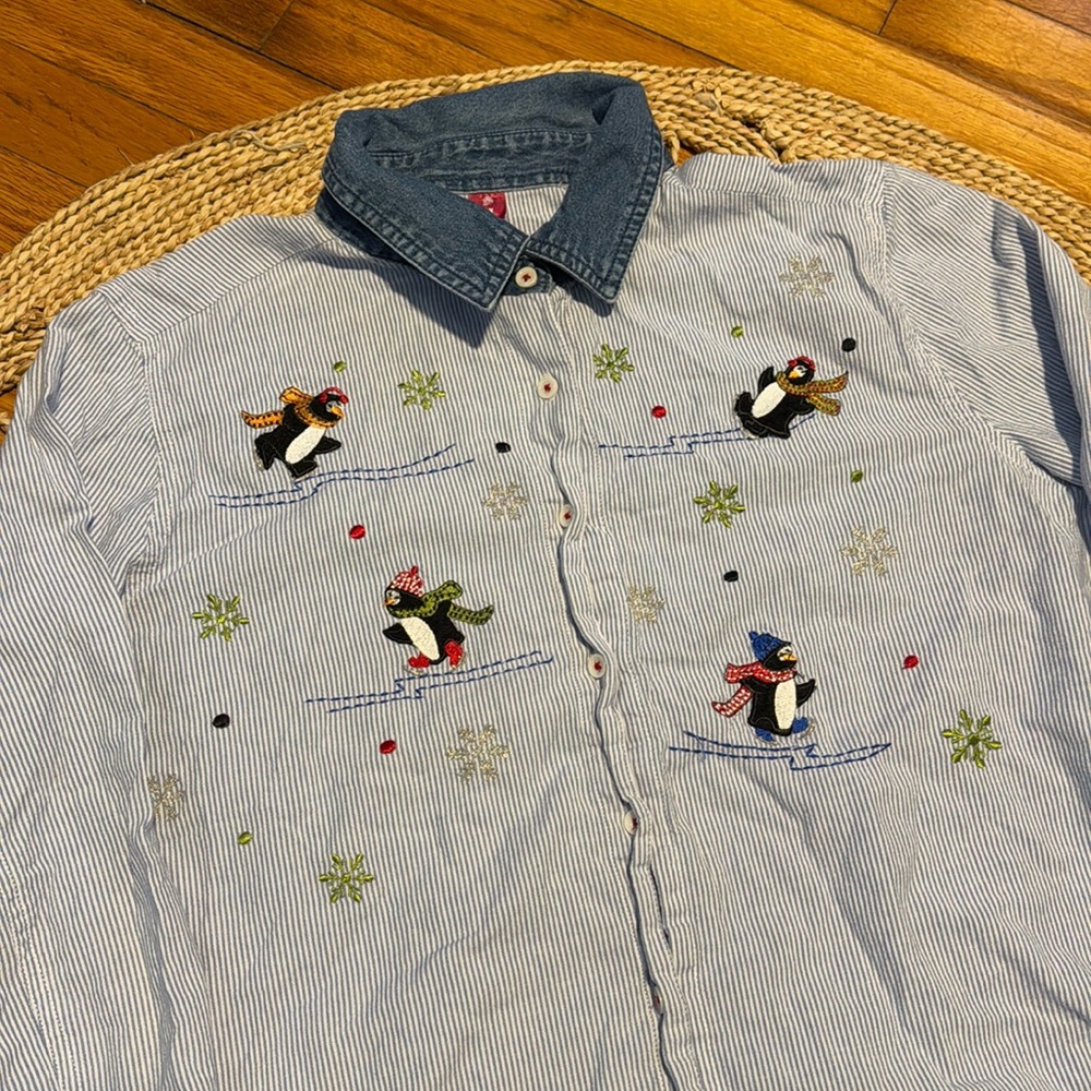 Vintage Stitched Winter Cotton Button Up with Denim Collar
